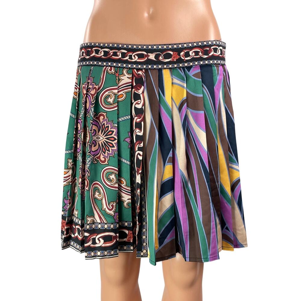 Her.. Bottari Women's Multicolor Pleated Graphic Paisley Shorts Skorts Skirts L